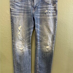 Silver Distressed Blue Jeans
